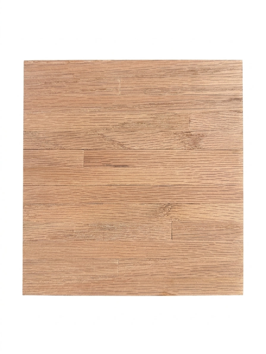 A square sample of light oak wood flooring planks, showing natural grain and texture, centered on a solid white background.